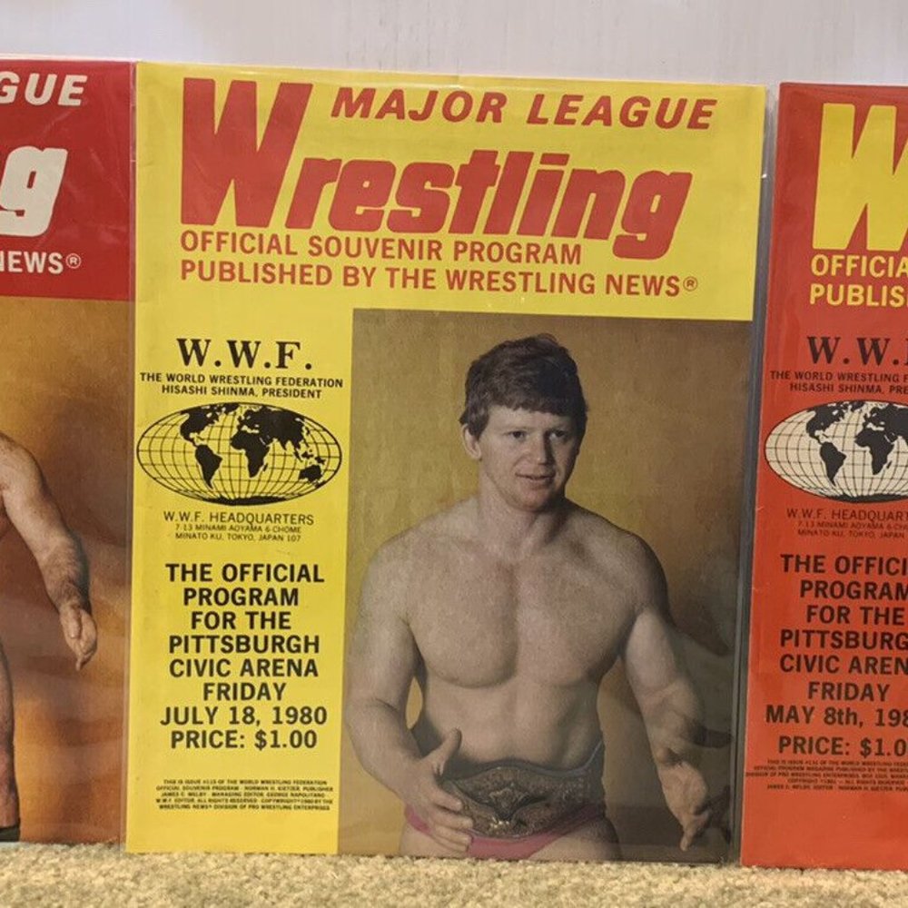 3 Major League Wrestling PROGRAM  WWF 1980 BRUNO SAMMARTINO & Captain Lou Albano